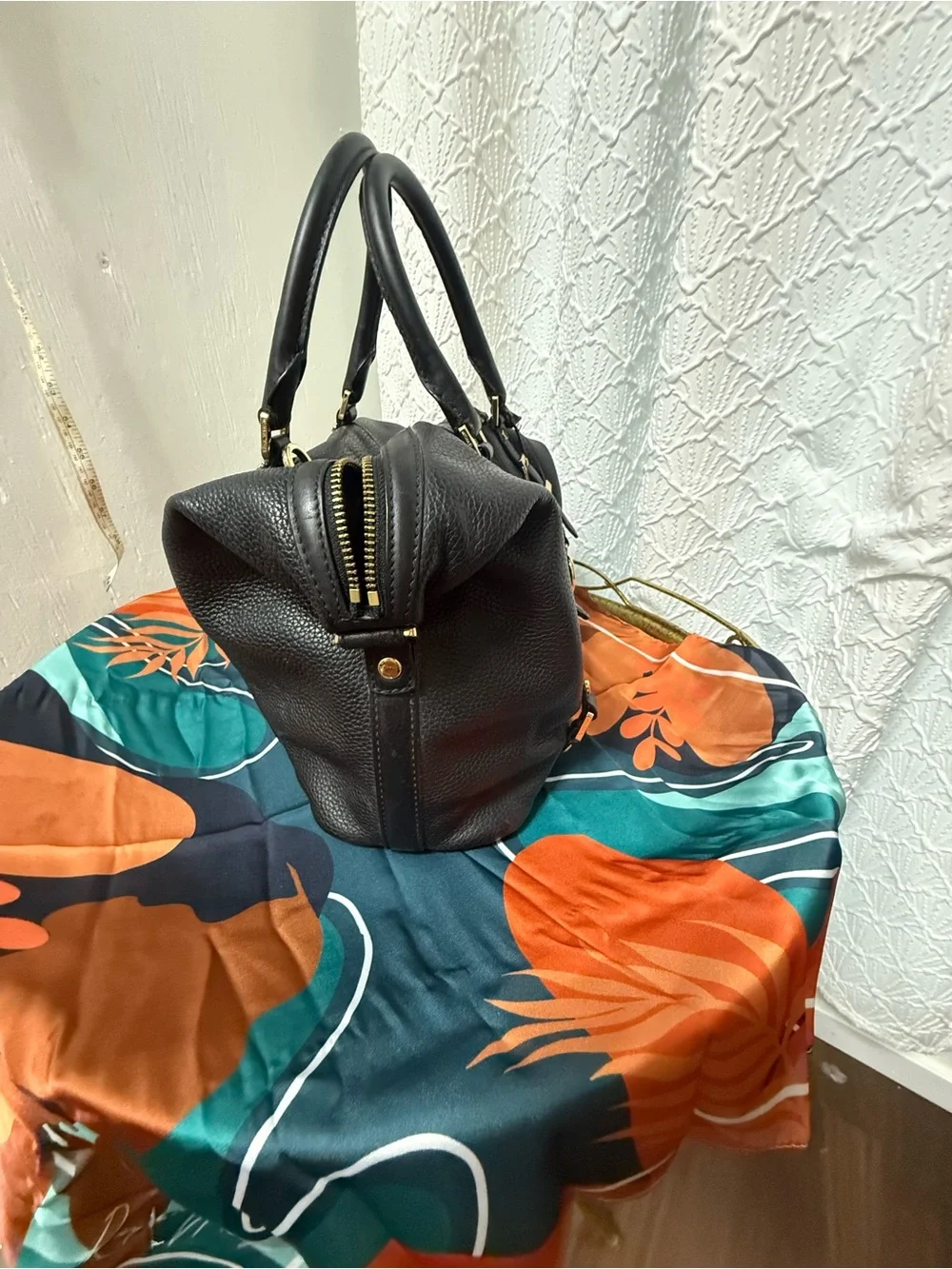 Michael Kors Black Pebbled Leather Satchel with Gold Hardware